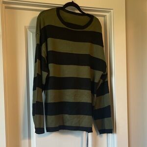 ROMWE Olive Green and Black Striped Sweater Top